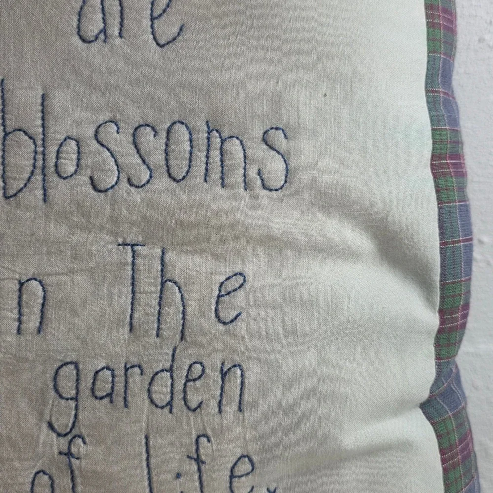Embroidered Sisters Gift Floral Plaid Throw Pillow Cream Cottagecore